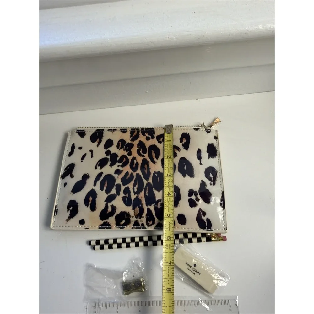 KATE SPADE New York 164752 LEOPARD Pencil Pouch, Sharpener, Eraser, Ruler